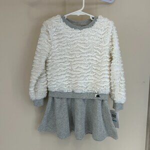 NWT Calvin Klein Jeans One piece GIRLS Sz 5 White Gray Fluffy Soft Sweater dress